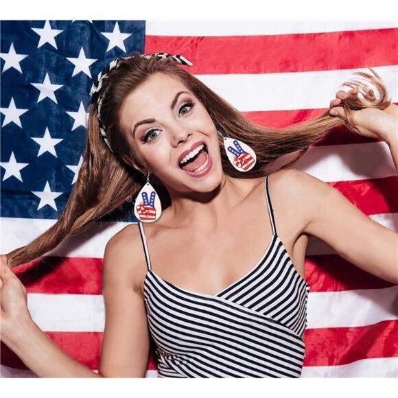 12-Pair Patriotic USA Flag Dangle Earring Set – 4th of July Themed American - Picture 4 of 6